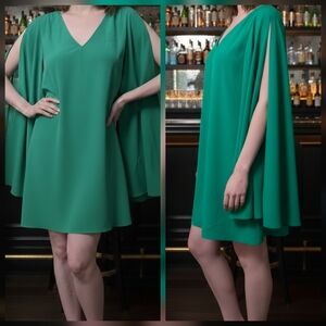 Jay Godfrey Baker Dress, Kelly Green V-Neck Batwing Open Sleeve Mini, Size 6 NWT